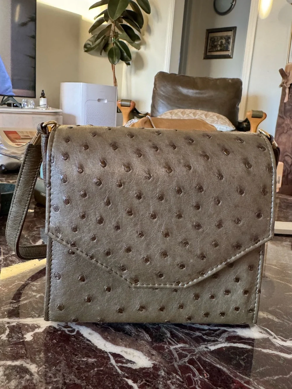 NWT Nakara Namibia Genuine Olive Ostrich Leather Crossbody Clutch Bag
